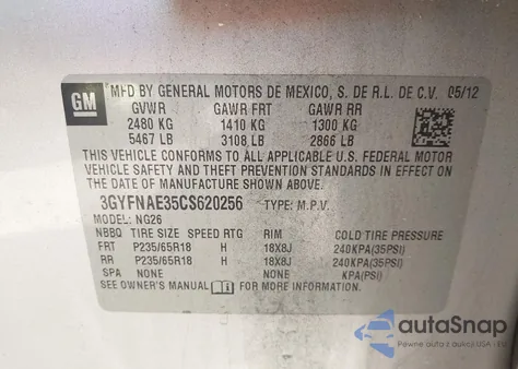 2012 Cadillac Srx Luxury Collection from USA, damaged, VIN 3GYFNAE35CS620256